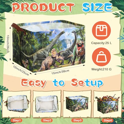Capoda Dinosaur Toy Box Chest with Leather Handle - Collapsible Sturdy Dinosaur Toy Chest Basket, Rectangular Dino Storage Organizer Box Bin for Playroom, Bedroom, Nursery, Living Room (Forest,1 Pack)
