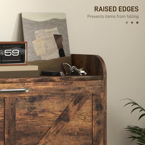 HOMCOM Shoe Storage Cabinet with 2 Flip Drawers, Legs, Farmhouse Freestanding Narrow Shoe Cabinet, Slim Hidden Rack Organizer for Entryway, Hallway, Rustic Brown Wood Grain - color: Rustic Brown