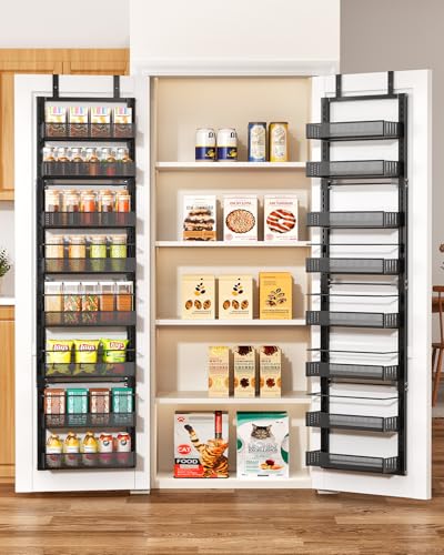 8 Tiers Over the Door Organizer - Height Adjustable Pantry Organizers and Storage with Dense Mesh Baskets, Anti-Swing Hanging Door Spice Rack for Kitchen Bathroom (Black, 12.3"W x 4.7"D x 69"H) - color: Black, size: 12.3"W x 4.7"D x 69"H