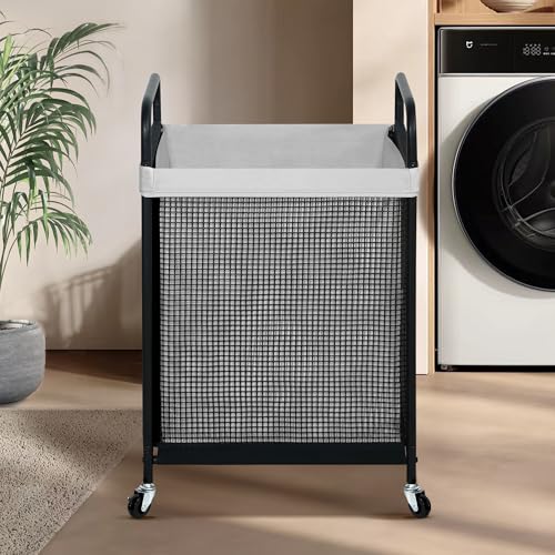 STO STO Laundry Hamper, 90L Rolling Laundry Sorter Cart with Removable and Washable Liner Bag, Clothes Hamper with Wheels and Metal Handle for Laundry Room and Bedroom, Gray - color: Gray, size: 1-Section