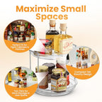 Clear Two Tier Lazy Susan Organizer - 2-Pack Rotating Spice Rack Turntable for Kitchen Cabinet, Countertop, Bathroom or Dining Table - Spinning Carousel Racks for Counter and Pantry Cabinet Storage - size: 2-Pack