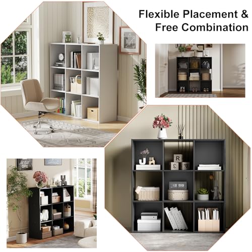 Sweetcrispy 9 Cube Storage Organizer - Open Cube Bookshelf with 5 Removable Back Panels, Display Storage Bookcase for Living Room, Bedroom, Entrance Hall, Home Office，36" L×11.6" W×36" H, Black - color: Black, size: 9-Cube(36"L×11.6" W×36"H)