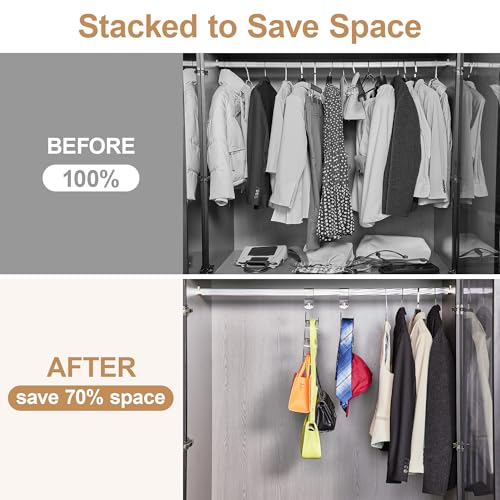 Cozcty Purse Hanger Closet, 2 Pack Clear Purse Organizer for Closet, Heavy Duty Bag Holder with 6 Hooks, Space Saving Hanging Bag Organizers and Storage for Handbags, Totes