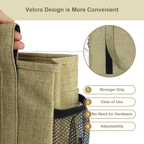 Surblue Bedside Caddy Hanging Bed Organizer Storage Bag Pocket for Bunk and Hospital Beds, College Dorm Rooms Baby Bed Rails, Camp 4 Pockets and 2 Hooks (Small,Linen) - color: Linen, size: Small