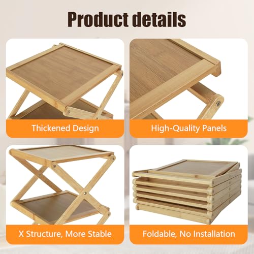 YYW Shoe Rack, Foldable Bamboo Shoes Shelf, Freestanding Shoe Storage Organiser for Entryway, Bedroom, Closet, Hallway - Functional, Natural Shoe Rack (Original, 4 Layers) - color: Original, size: 4 layers