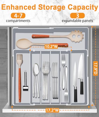 Homecor Silverware Drawer Organizer for Kitchen - Adjustable Utensil Holder Drawer Organizer, BPA Free Flatware and Cutlery Tray, Expandable Plastic Storage for Spoons Forks Knives, Grey - color: Grey, size: Large(10.2-17.2'"W x 13.2-17.9"D)