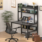 Aquzee Computer Desk with Hutch and Bookshelves, Large Leg Room 55 inch Width Black Desk with Space Saving Storage Shelves, Easy Assemble and All Hardware and Tools Included - color: Black, size: 55inch