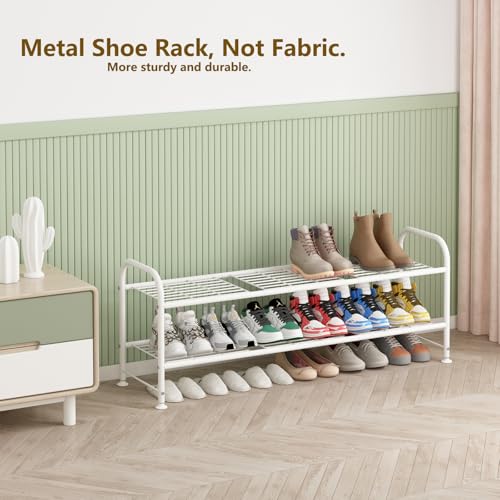 LINZINAR Shoe Rack Long 2 Tier Shoe Storage Organizer Metal Wide Shoe Shelf for Closet Entryway Bedroom 18 Paris Large Capacity, White - color: White, size: 2-Tier