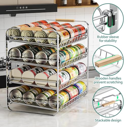 MAXIFFE 4 Tier Can Organizer for Pantry, 16.9" W×11.5" D×16.7" H, Space-Saving Adjustable Metal Hold 40 Standard 12-oz Cans Storage Rack Holder for Countertop Kitchen Soda Drinks Fruits, Chrome - color: Chrome, size: 4 Tier - 1 Pack
