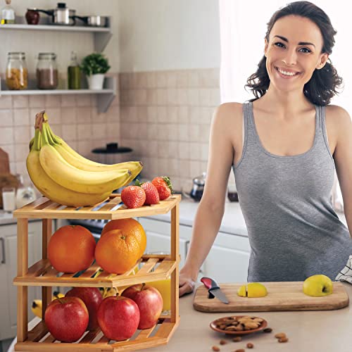 Plate Organizer for Cabinet - 3 Tier Bamboo Corner Shelf Cabinet Organizer for Plates, Bowls, Mugs and Pantry Storage, Space Saving Countertop and Cabinet Corner Shelf, 10 x 10 x 9.5 Inch, Bambusi - color: Bamboo