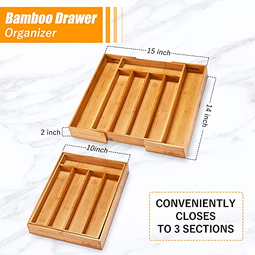 Bellsal Silverware Organizer Kitchen Drawer Organizer Expandable Bamboo Utensil Holder Cutlery Tray for Kitchen Utensil and Flatware Bedroom Office - color: Nature, size: 7 Slots Expandable