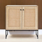 Best Choice Products 2-Door Rattan Storage Cabinet, Accent Furniture, Multifunctional Cupboard for Living Room, Hallway, Kitchen, Sideboard, Buffet Table w/Non-Scratch Foot Pads - Natural - color: Rattan, Natural