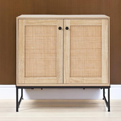 Best Choice Products 2-Door Rattan Storage Cabinet, Accent Furniture, Multifunctional Cupboard for Living Room, Hallway, Kitchen, Sideboard, Buffet Table w/Non-Scratch Foot Pads - Natural - color: Rattan, Natural