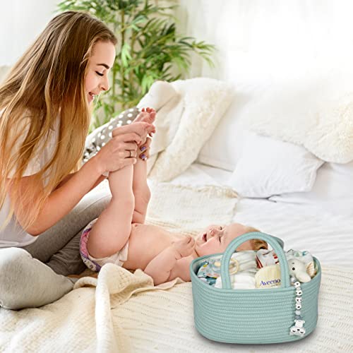 Diaper Caddy Organizer for Baby Cotton Rope Nursery Storage Bin Basket Portable Holder Tote Bag for Changing Table Car Travel Baby Shower Gifts Newborn Essentials Registry Must Haves Light Green - color: light green, size: Regular