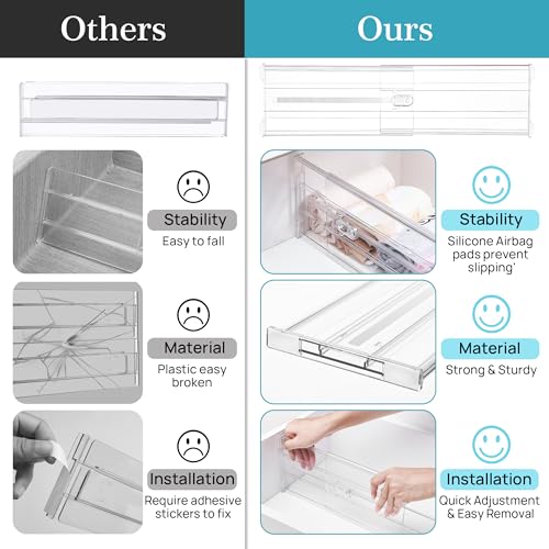 Vtopmart 8 Pack 6" Tall Upgrade Drawer Dividers for Big and Deep Drawer, 12.8"-22.3" Adjustable Expandable Dresser Drawer Organizer, Clear Plastic Separators for Dresser, Baby Supplies, Kitchenware - size: Tall-6"