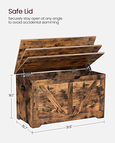 VASAGLE Storage Chest, Storage Trunk with 2 Safety Hinges, Storage Bench, Shoe Bench, Farmhouse Style, 15.7 x 31.5 x 18.1 Inches, for Entryway, Bedroom, Living Room, Rustic Brown ULSB062T01 - color: Rustic Brown, size: 31.5"W x 18.1"H, style: Farmhouse