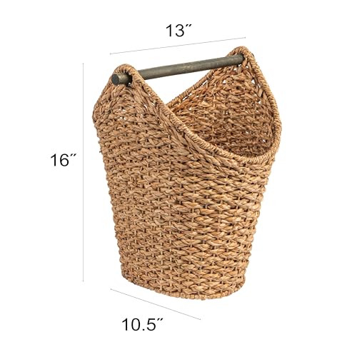 Creative Co-Op Bankuan Braided Oval Toilet Paper Basket with Wood Bar - color: Natural