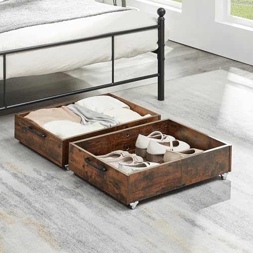 TIOPGHAD Under Bed Storage with Wheels, 2-Pack Under Bed Shoe Storage Organizer Drawer, Composite Wood Particleboard Organizer for Shoes Clothes Containers in Bedroom for Clothes,Shoes(Brown) - color: Brown