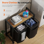 DUMOS Laundry Hamper with 2 Pull-Out Removable Sorter Bags, Movable Wheels, Freestanding Clothes Basket Organizer in Bathroom, 2 × 13.1Gal (99L) Capacity, Rustic Brown and Black - size: 26.2 Gal (99L)