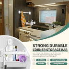 RV Shower Corner Storage Bar Base Angle and Adjustable Rod Length Bottom White Corner Frame Suitable for Fixing Toilets in RVs (1)