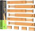 ANTOWIN Bamboo Drawer Dividers, Expandable Drawer Separators Splitter, 17-22 inches Adjustable Spring-loaded Organizer for Large Utensil, Clothes, Tools Drawers, 6 Pack Dividers + 4 Pack Baffle - color: Yellow