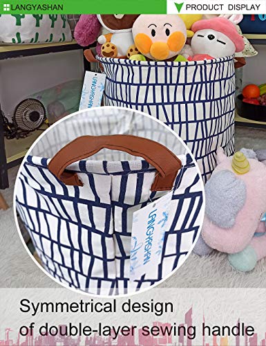 LANGYASHAN Laundry Basket Canvas Fabric Collapsible Organizer Basket for Storage Bin Toy Bins Gift Baskets Bedroom Clothes Children Nursery Hamper (Blue Stripes) - color: Blue Stripes