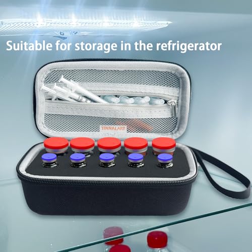Insulin Peptide Vial Storage Case - Vial Holder for Fridge - 10 Slots Insulin Vial Case for 10ml and 3ml Vials，Black，（case only）