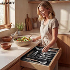 Extra Large Silverware Organizer, 9 Slot Expandable Kitchen Drawer Organizer, Utensil Holder, Heavy Duty Stainless Steel Frame Silverware Drawer Organizer, 8 Non-Slip Feet Included, BPA Free, Black - color: Black