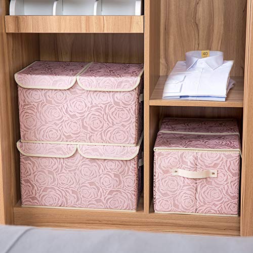 PRANDOM Large Stackable Storage Bins with Lids Fabric Decorative Storage Box Cubes Organizer Containers Baskets with Cover Handles Divider for Bedroom Closet Living Room 17.3x11.8x9.8 Inch 3 Pack - color: Pink, size: Double Lid/3pcs