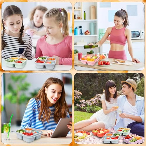 4 Pack Meal Prep Containers, 4 Compartment Bento Snack Boxes, Reusable Divided Lunch Box Containers for Adults, Kids, Toddlers, Travel, Work, School - color: 4Pack-Multicolor