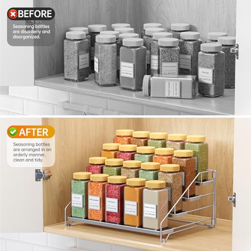 RCHYFEED Spice Rack Organizer for Cabinet, 4 Tier Spice Rack, Depth Adjustable Spice Organization for Cabinet Easy Visibility, Tiered Adjustable Spice Shelf for Kitchen Countertop Pantry Cupboard