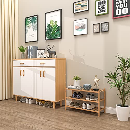 Dranixly Shoe Rack, 3-Tier Bamboo Stackable Shelf Storage Organizer, Stand for Closet, Entryway, Hallway, Bathroom and Living Room（Natural） - color: Natural, size: 3 Tier