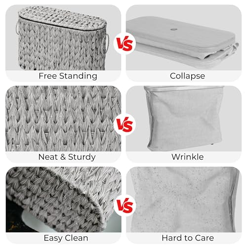GRANNY SAYS Toilet Paper Storage Basket with Lid and Handle, Durable Toilet Paper Holder, Waterproof Bathroom Organizers and Storage, Wicker Basket for Bathroom Storage, Grey - color: Grey, size: 15¾"L x 6½" Wx 10¼"H (with Lid)