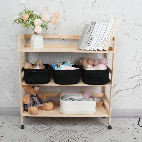 XUANGUO Small Woven Storage Baskets 13“X9”X5“ Decorative Rope Bins for Organizing Shelves, Closets, and Toys, Empty Gift Baskets, Cute Organizer Basket for Home and Office (black, Large) - color: black, size: Large