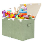 popoly Large Toy Box Chest with Lid, Collapsible Sturdy Toy Bin Storage Organizer Boxes Baskets for Kids, Boys, Girls, Nursery, Playroom, 25"x13" x16" - color: Large Green