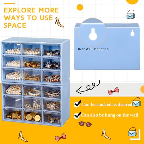 Wenqik 2 Pcs Mini Storage Drawers Teacher Toolbox Organizer with 9 Clear Drawers Small Plastic Desktop Teacher Desk Craft Organizer for Classroom Office 7" x 3. 9" x 4. 7"(Blue) - color: Blue
