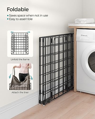 SONGMICS Laundry Hamper, 29 Gal. (110L) Laundry Basket, Collapsible Clothes Hamper, Removable and Washable Liner, Metal Wire Frame, for Bedroom Bathroom, Black and Camel Brown ULCB111N01 - color: Black + Camel Brown, size: 110 L