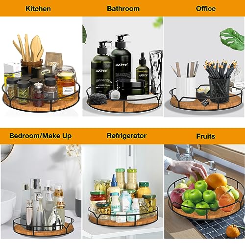 Lazy Susan Turntable Organizer for Cabinet Pantry Kitchen Countertop Refrigerator Cupboard, Pine Wood, 9", Carbonized Black - color: Carbonized Black, size: 9''