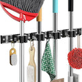 Piyl Mop and Broom Holder Wall Mount Metal Heavy Duty Utility Hooks Broom Organizer Garage Storage Systems Tool Racks for Home Laundry Garden Kitchen Organization (Black, 1 Pack 4R5H)