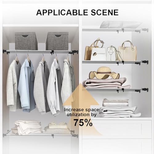 Hershii Expandable Closet Tension Shelf Rod Adjustable Metal Storage Rack Cabinet Organizer DIY Divider Separator Shelves for Wardrobe Cupboard Kitchen Bathroom, Black, 19.69-31.5inches - color: Black, size: 19.68 - 31.49 inches