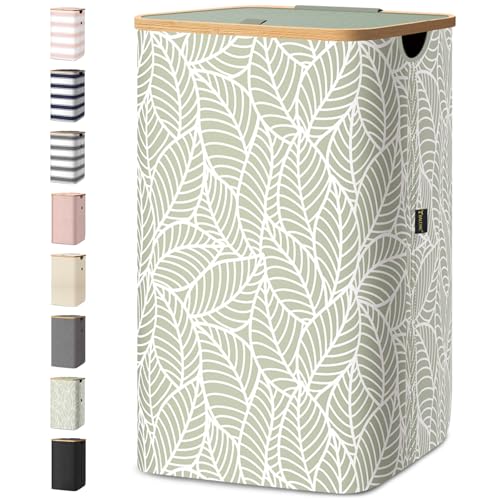 BALEINE Laundry Hamper with Lid, Tall Laundry Baskets with Bamboo Pull Handles, Large Laundry Bin with Internal Support (26 Gal/100L, Antique Foliage) - color: Antique Foliage, size: 100 liters
