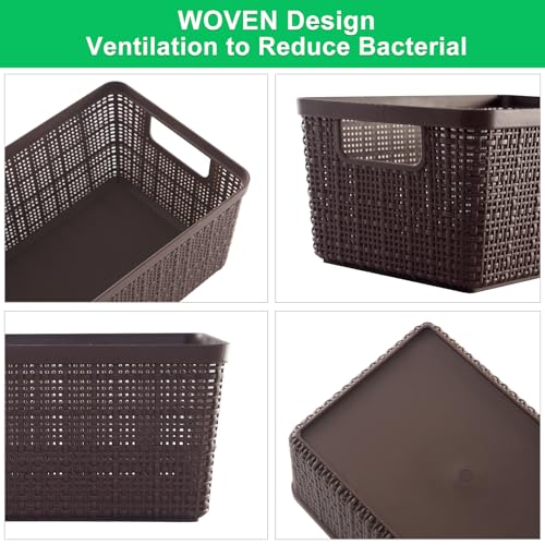 6 Pack Plastic Storage Baskets With Lids,Brown Breathable Stackable Storage Bins,Small Storage Containers,for Organizing Storage Baskets on Desktops,Closets,Playrooms,Classrooms,Offices - color: Brown