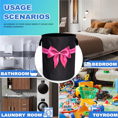 Breast Cancer Awareness Laundry Basket Oxford Cloth Pink Ribbon Laundry Hamper With Handle Foldable Portable Clothes Storage Basket 18.9 X 16.5 In Storage Bag For Laundry Room/Bathroom/Bedroom - color: Breast Cancer Awareness