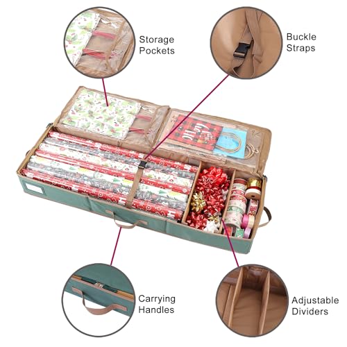 Sattiyrch Wrapping Paper Storage,600D Canvas Gift Wrap Paper Holder,Holds up to 20 Rolls,42W x 14D x 5H (Green) - color: Green