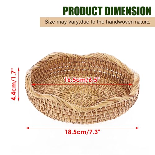 Hipiwe Round Key Basket Bowl for Entryway 7.3" Natural Rattan Fruit Bowl Woven Wicker Basket Serving Tray Rattan Organizer Decorative Baskets for Kitchen Counter Bedside Living Room - color: Natural Color, size: X-Small,7.3"