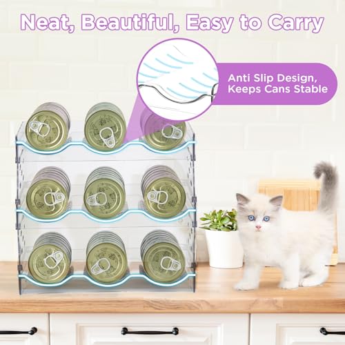 REFLYING Cat Food Can Organizer, Can Organizer for Pantry，Transparent Cat Food Storage Container Holds 54 (3.5oz) Cans, Canned Food Organizer and Storage for Countertop Kitchen Cabinet (3 Layers) - color: 3 Tier-3 Layer