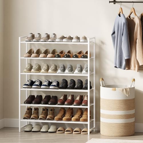 Nunsino Shoe Rack, Metal Shoe Organizer, 6 Tier Garage Shoe Rack Max Holds 30 Pairs,Shoe Storage Shelf for Closet,Entryway,White - color: White, size: 6 Tier