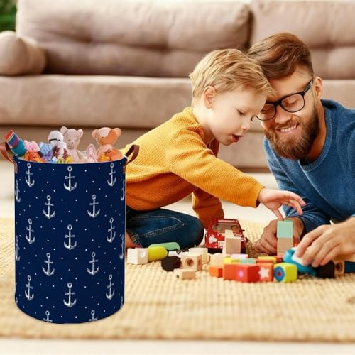 Laundry Basket 15.75 x 15.75 x 19.7 Inch Oxford Fabric Clothes Hamper with Nautical Anchor Pattern Foldable Laundry Storage Bin with Handles for Bedroom Bathroom Dorm Dirty Clothes Organizer - color: Colorful579