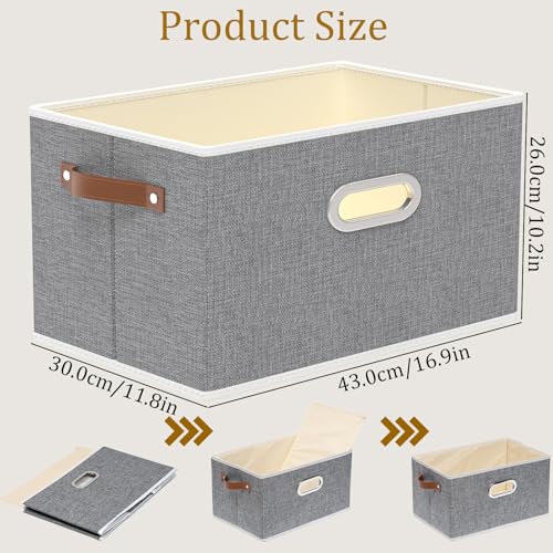 Yawinhe Fabric Storage Bins with Handles, Foldable Baskets for Shelves, Cubes with 3 Handles, Large Boxes for Clothes, Grey, 16.9''Lx11.8''Wx10.2''H, 4-Pack - color: Grey, size: 16.9x11.8x10.2inch(4-Pack)