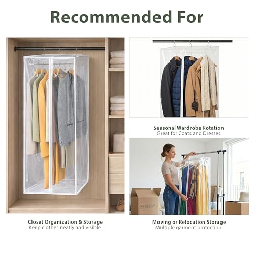 Clear Garment Bag, 54" Hanging Zippered Closet Organizer with Metal Frame – Protects Dresses, Suits & Jackets from Dust and Moisture - size: 54" Long